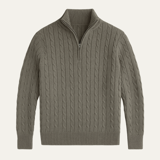 Men's Classic Cable Knit Sweater Textured Half Zip - Vonnera