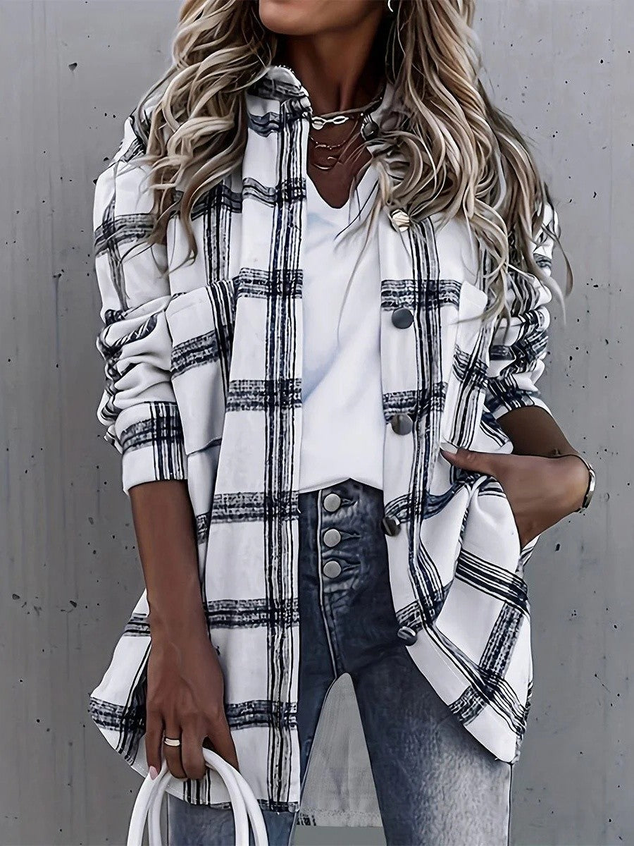 Women's Oversized Plaid Wool Jacket - Vonnera