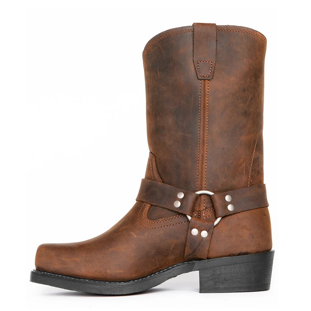 Men's Boots Strap Buckle Brown Leather - Vonnera