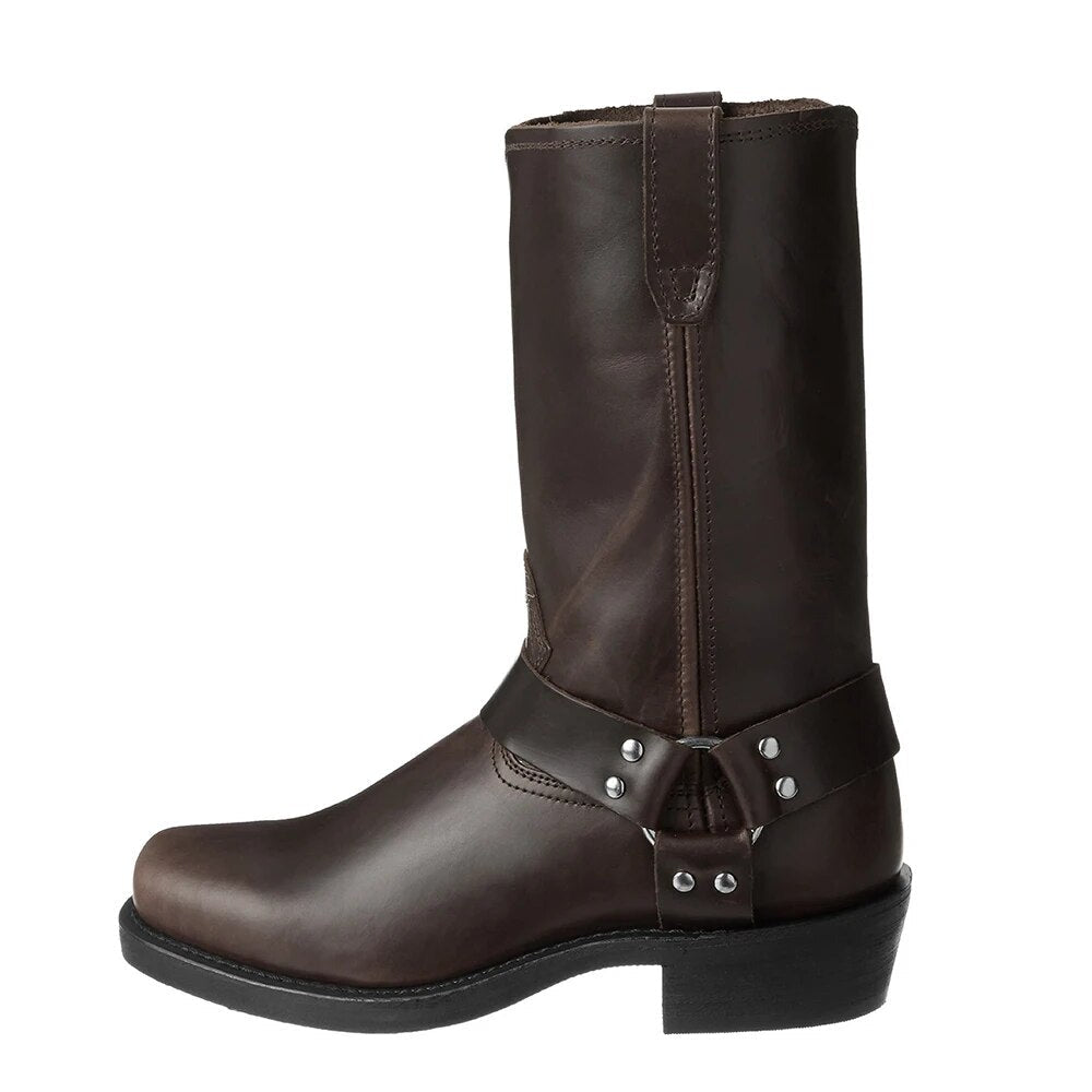 Men's Boots Strap Buckle Brown Leather