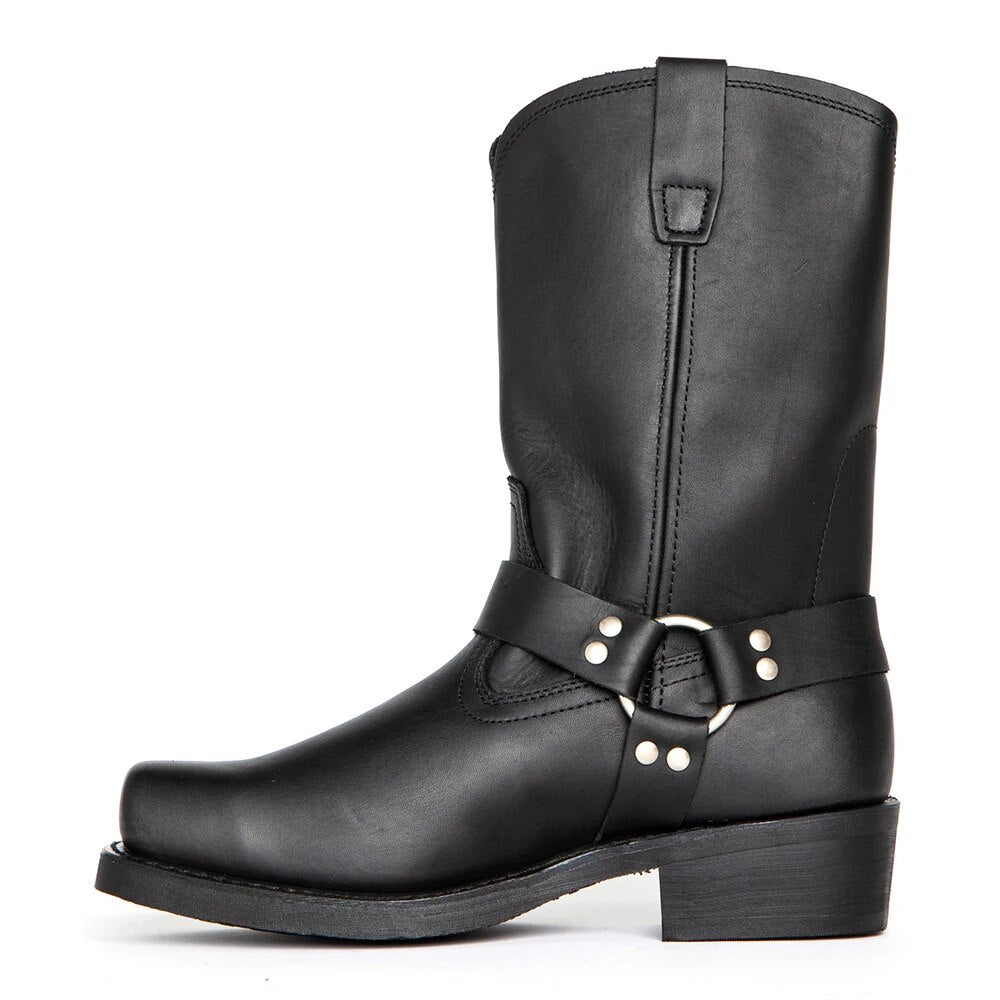 Men's Boots Strap Buckle Brown Leather