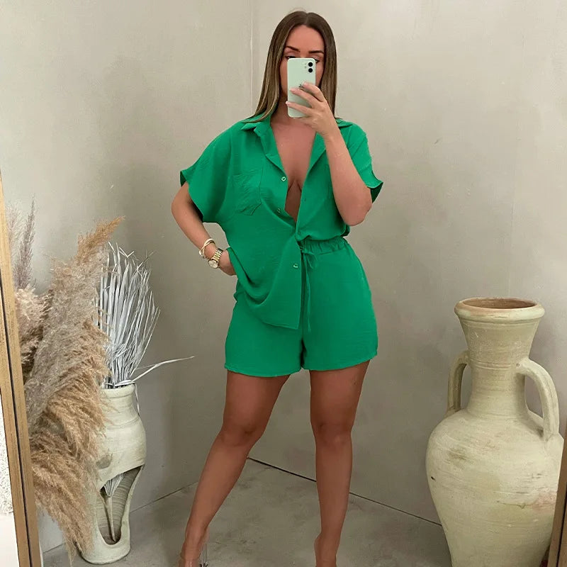 Image of Dominique | Women's Button-Down Short Set