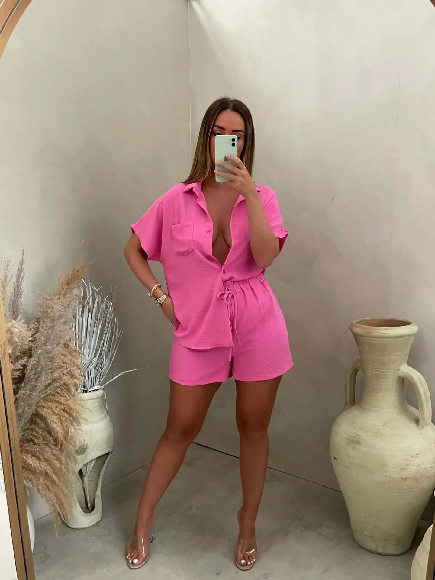 Image of Dominique | Women's Button-Down Short Set