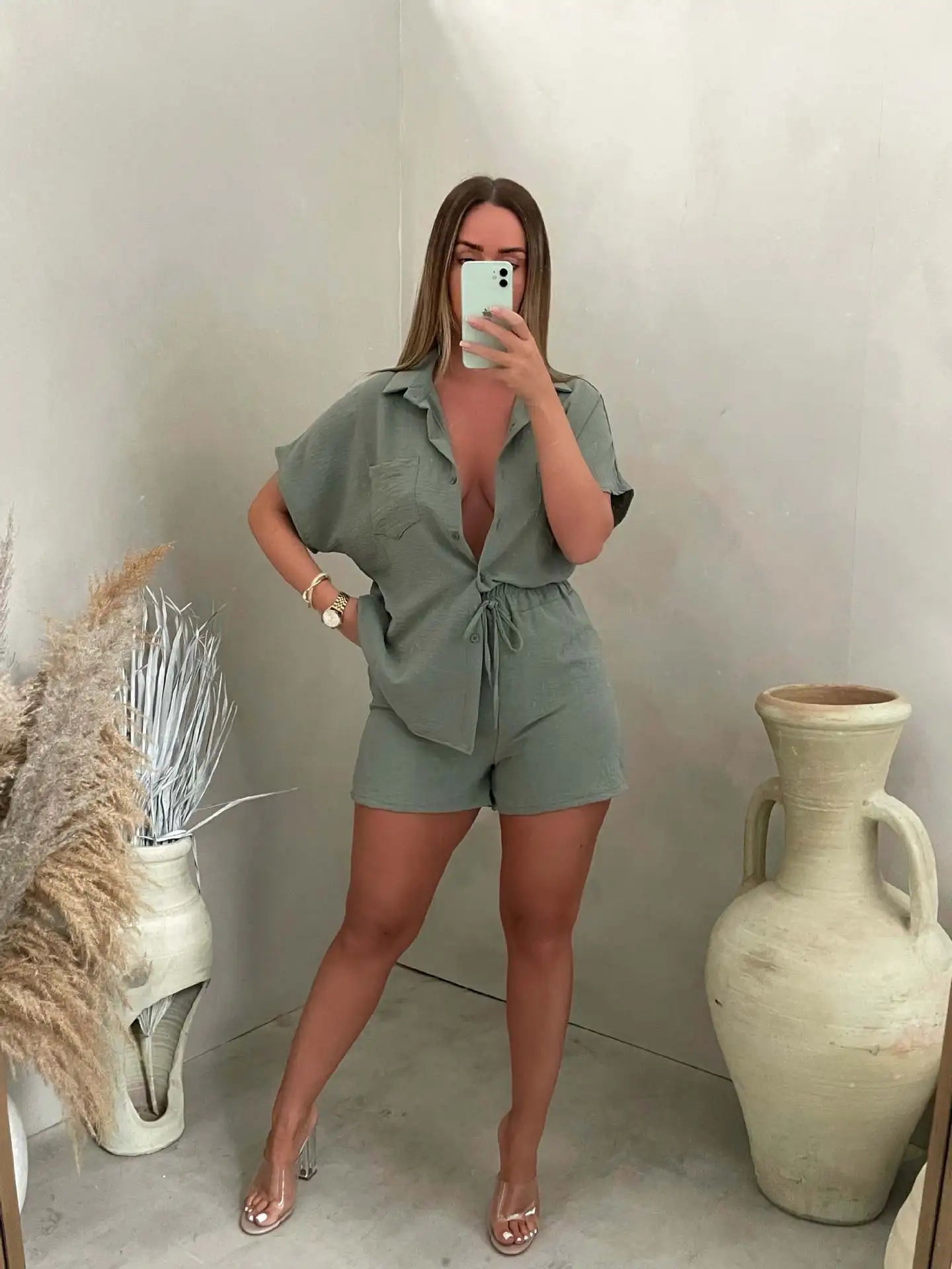 Image of Dominique | Women's Button-Down Short Set