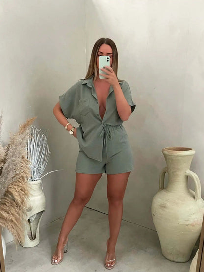 Image of Dominique | Women's Button-Down Short Set