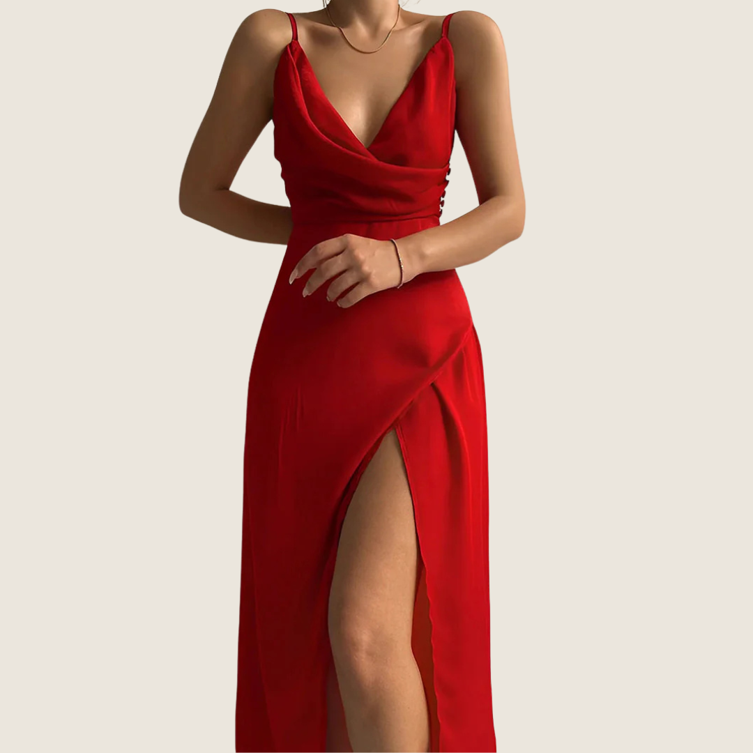 Image of Dominique | Women's V-Neck Slip Midi Dress