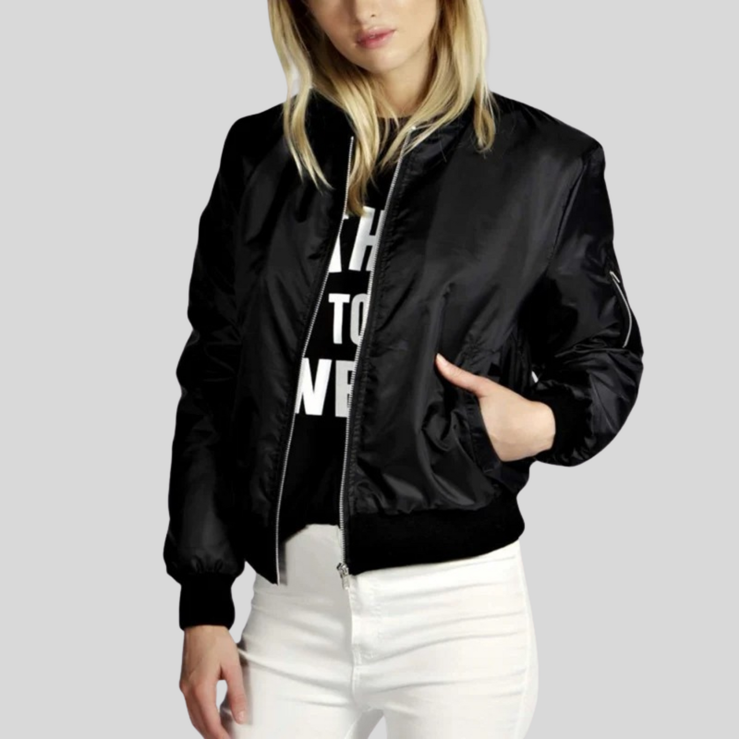 Women's Long Sleeve Casual Bomber Jacket - Vonnera