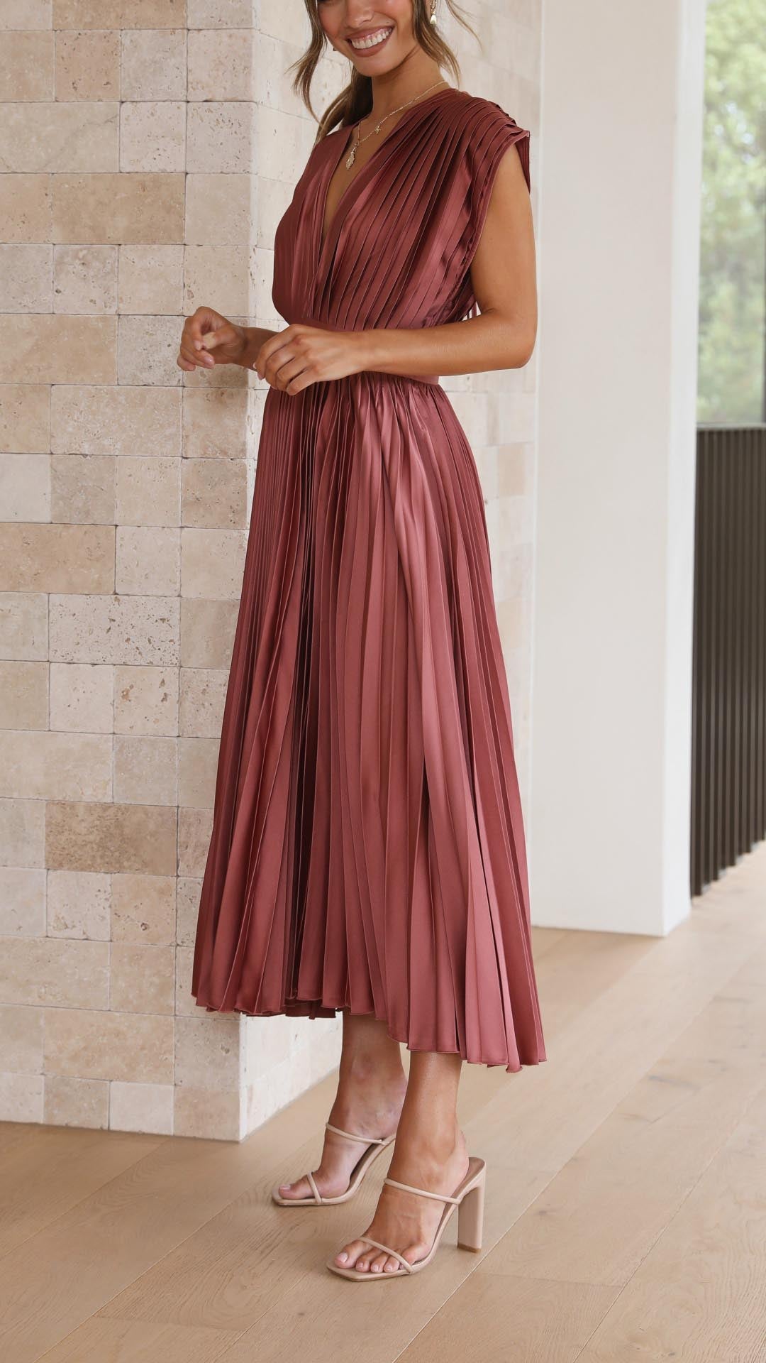 Women's V-Neck Midi Dress Fit And Flare