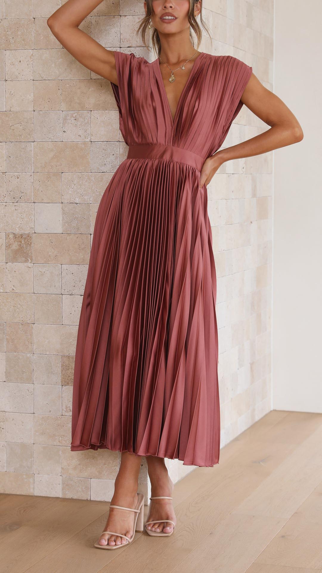 Women's V-Neck Midi Dress Fit And Flare