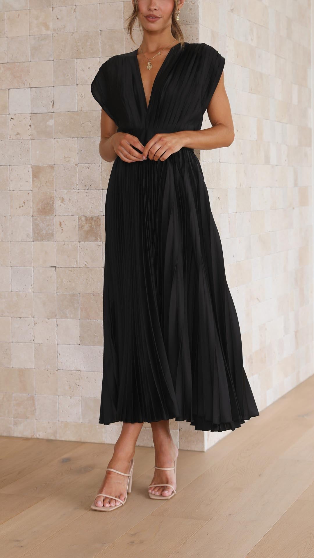 Women's V-Neck Midi Dress Fit And Flare