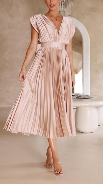 Women's V-Neck Midi Dress Fit And Flare