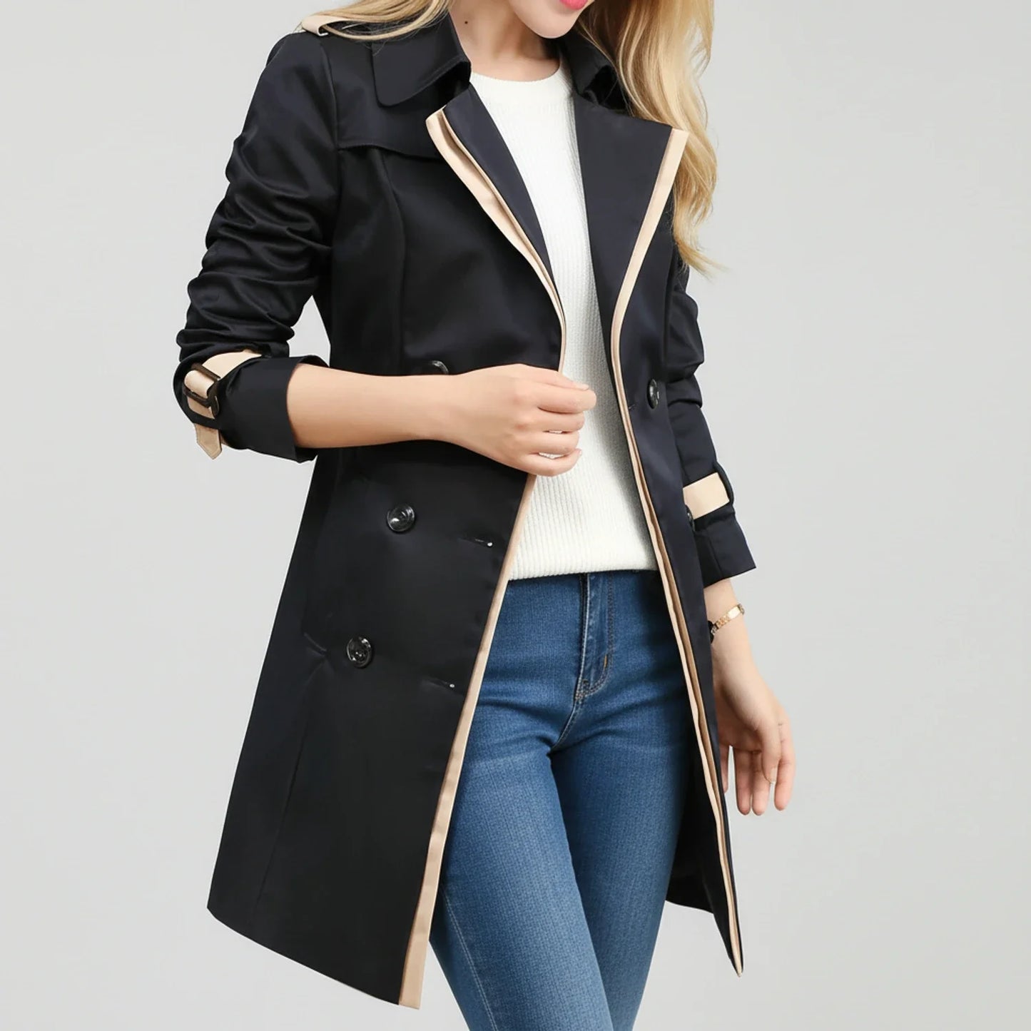Women's Double Breasted Midi Trench Coat - Vonnera