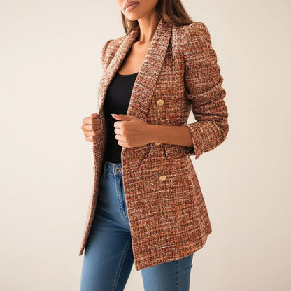 Women's Double Breasted Blazer Longline Wool Black - Vonnera