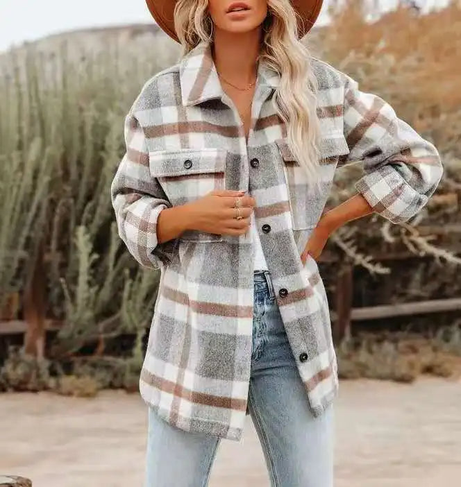 Women's Plaid Flannel Jacket Oversized Cozy - Vonnera
