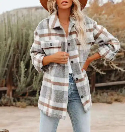 Women's Plaid Flannel Jacket Oversized Cozy - Vonnera