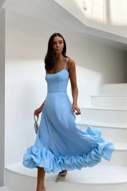 Women's Ruffle Midi Evening Dress