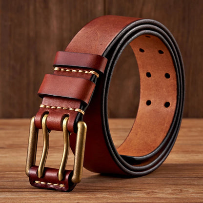 Lancaster Men's Leather Belt Double Pin Vintage Design - Vonnera