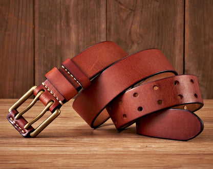 Lancaster Men's Leather Belt Double Pin Vintage Design