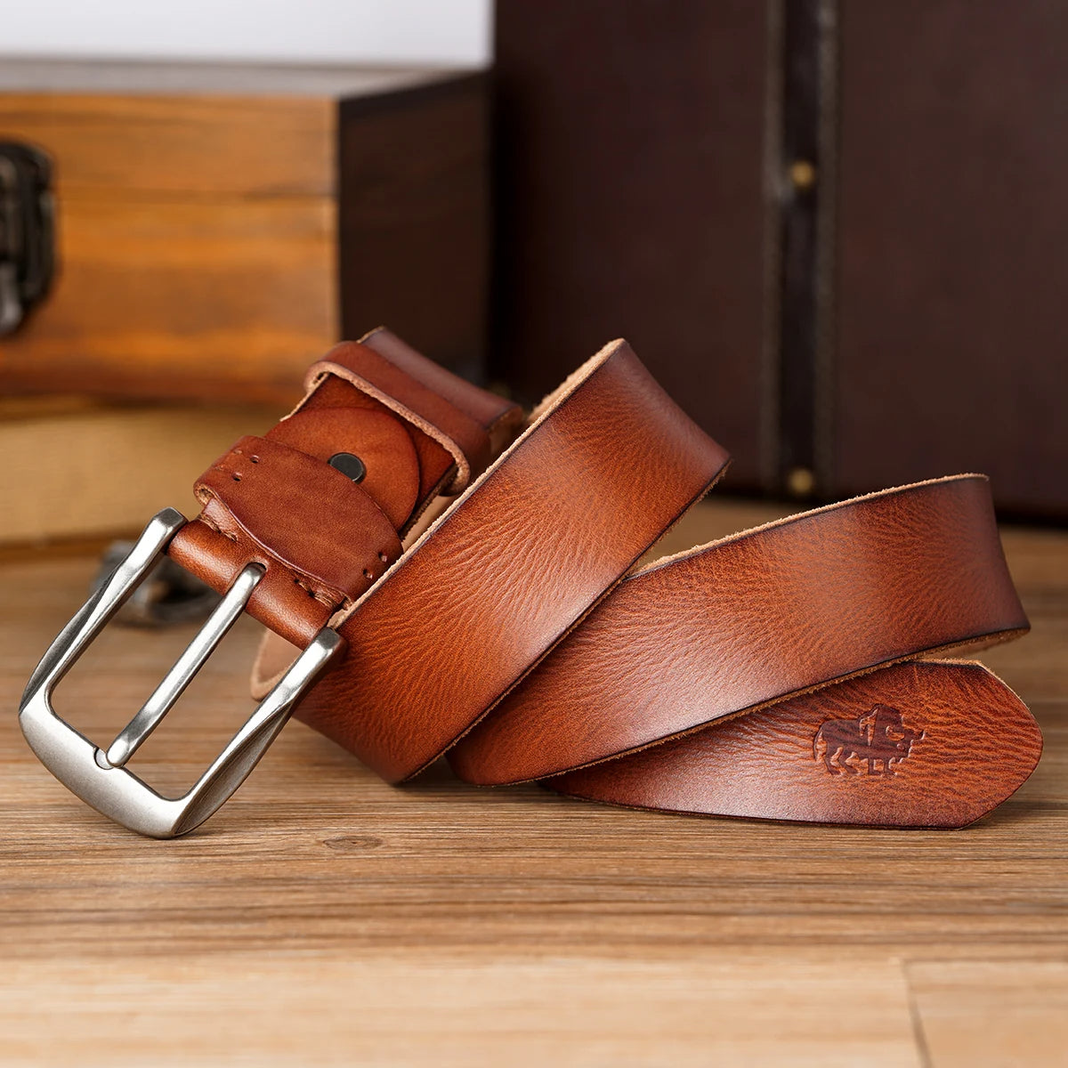 Men's Vintage Leather Belt Cowhide Classic Buckle