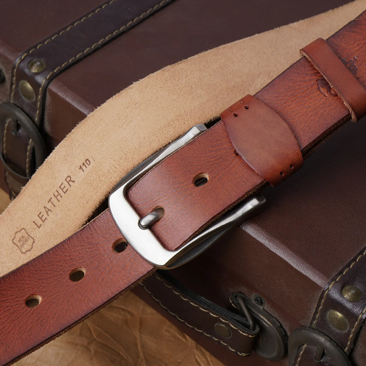 Men's Vintage Leather Belt Cowhide Classic Buckle