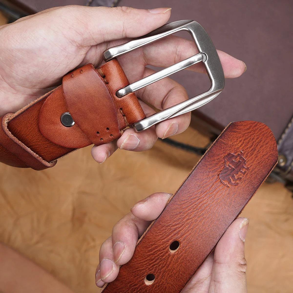 Men's Vintage Leather Belt Cowhide Classic Buckle