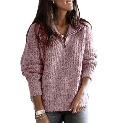 Women's Relaxed Fit Sweater Textured Knit Stand Collar Beige