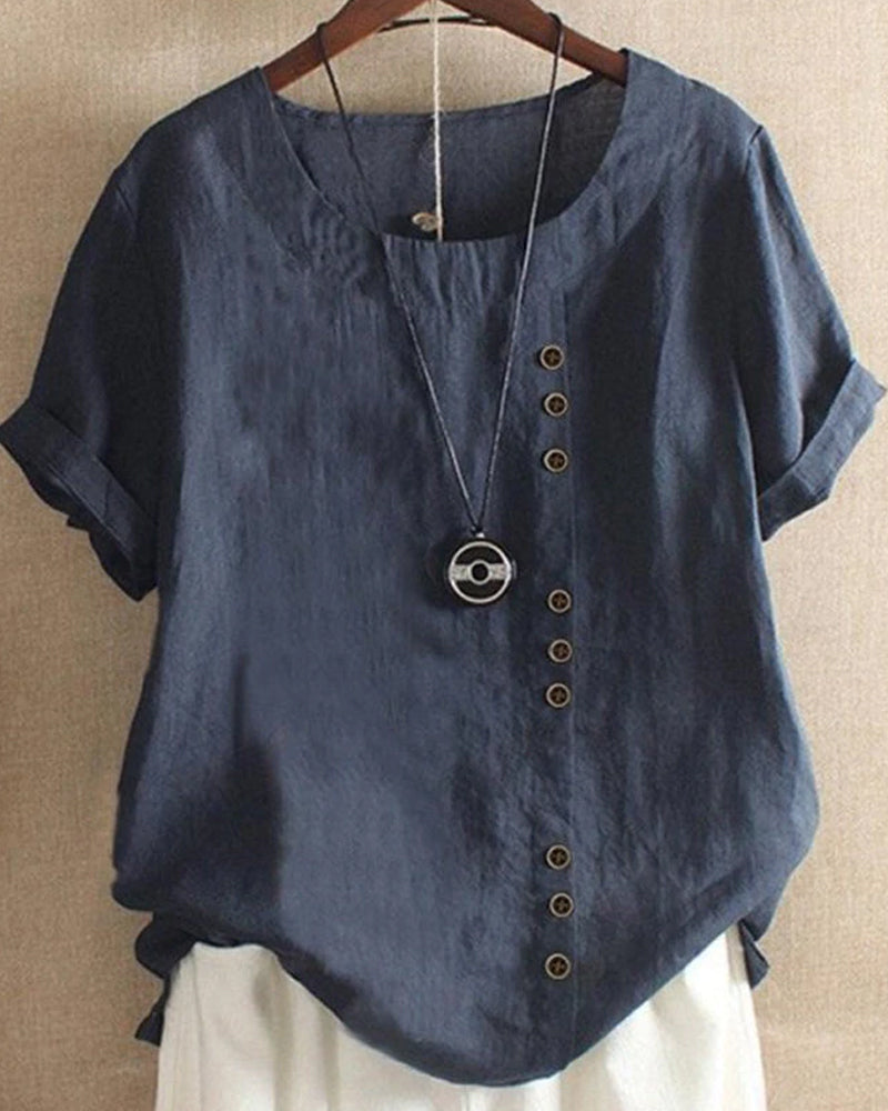 Classic Crew Neck Cotton Linen T-Shirt