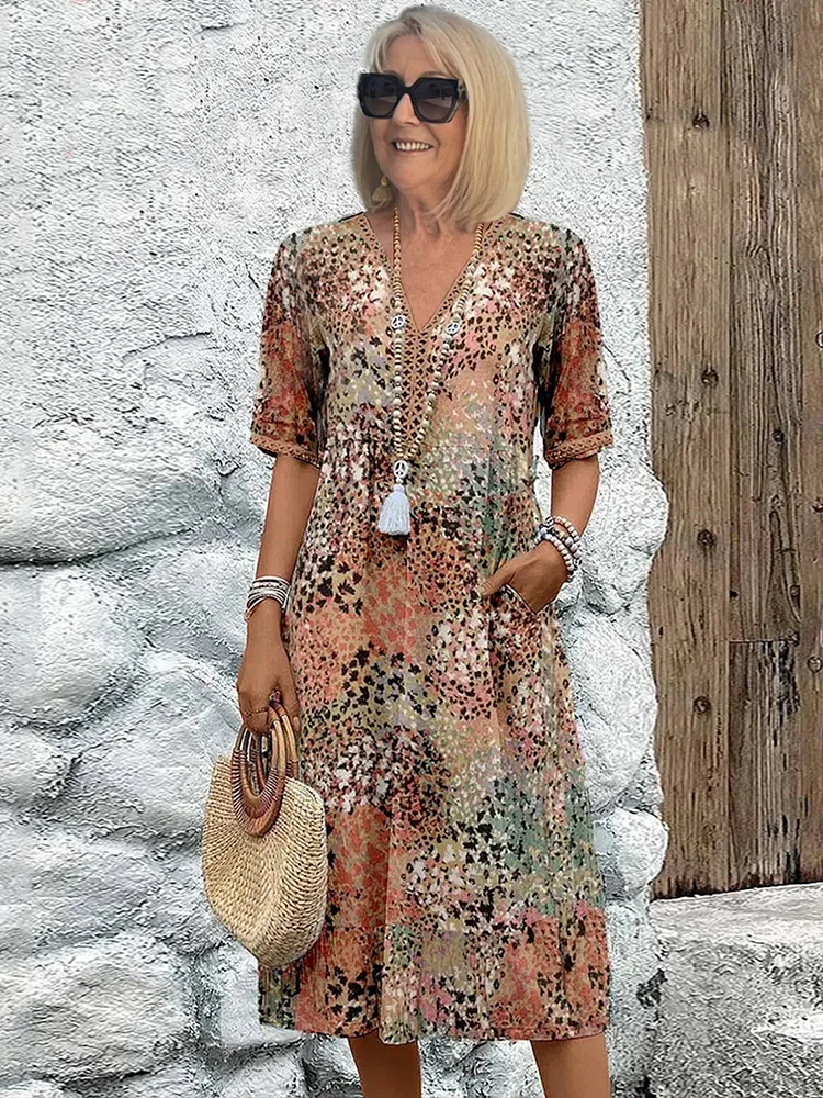 Women's Short Sleeve Multicolor Dress