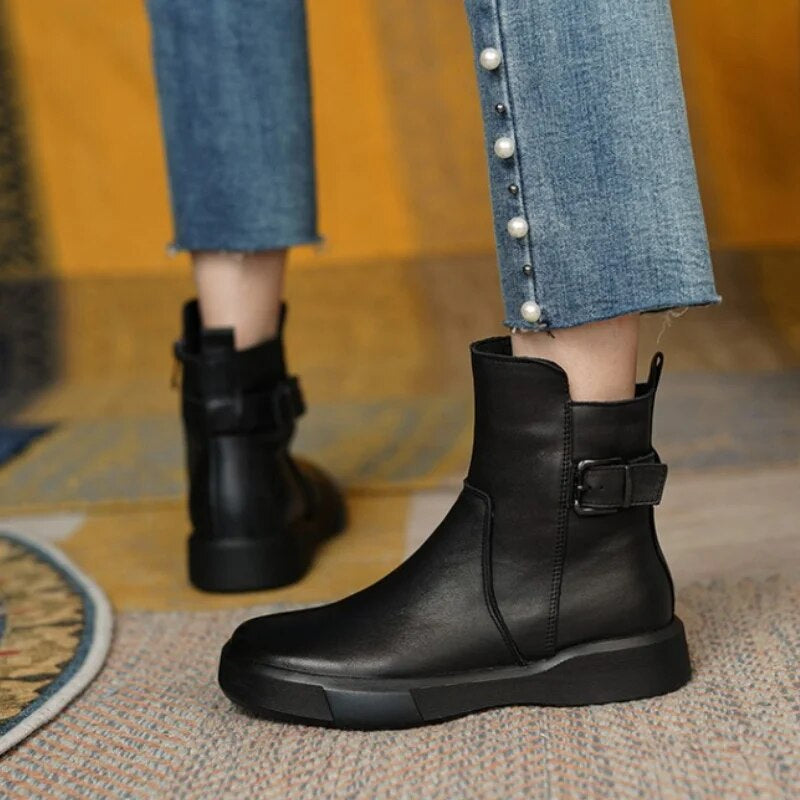 Women's Mid-Ankle Boots Flat Sole Comfortable Black