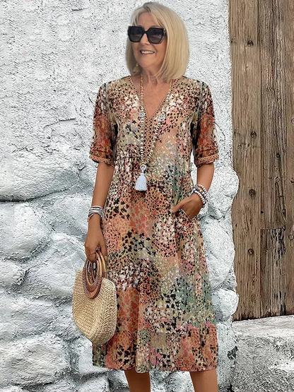 Women's V-Neck Colorful Dress