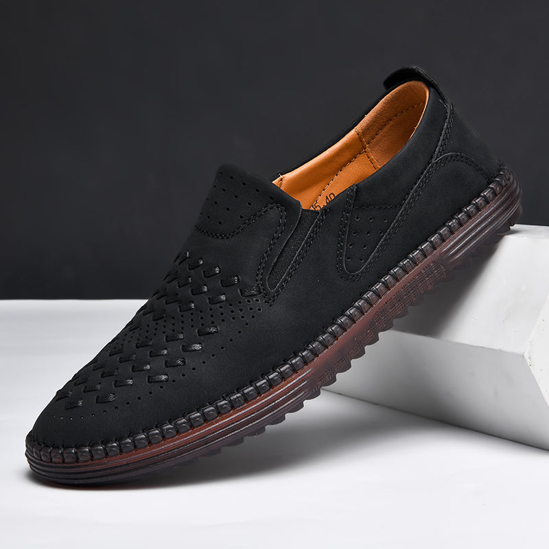 Men's Perforated Loafers Textured Leather Upper