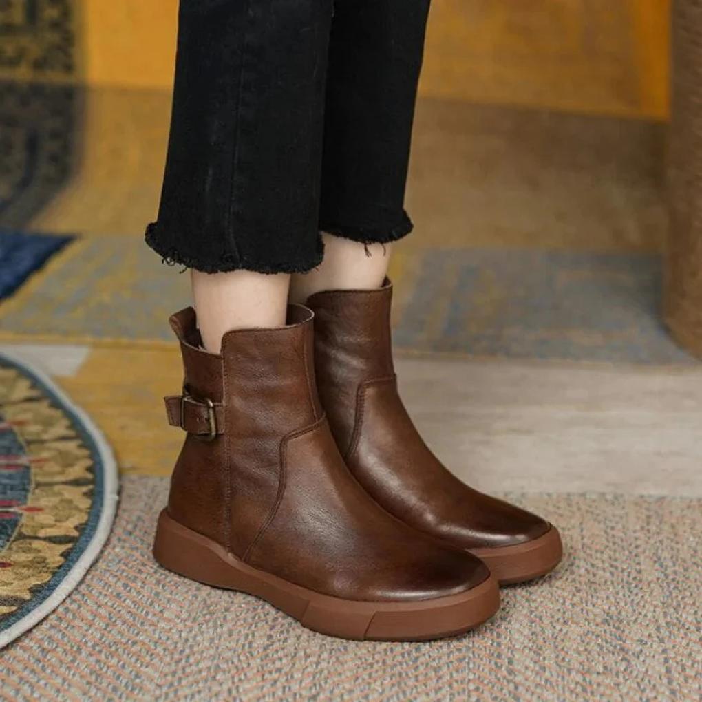 Women's Ankle Boots Retro Style Leather Brown