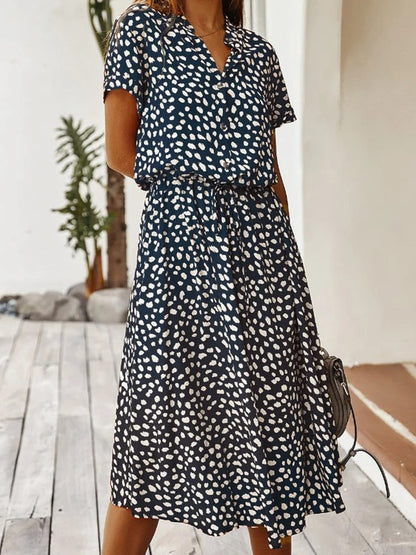 Women's Printed Midi Dress Short Sleeves