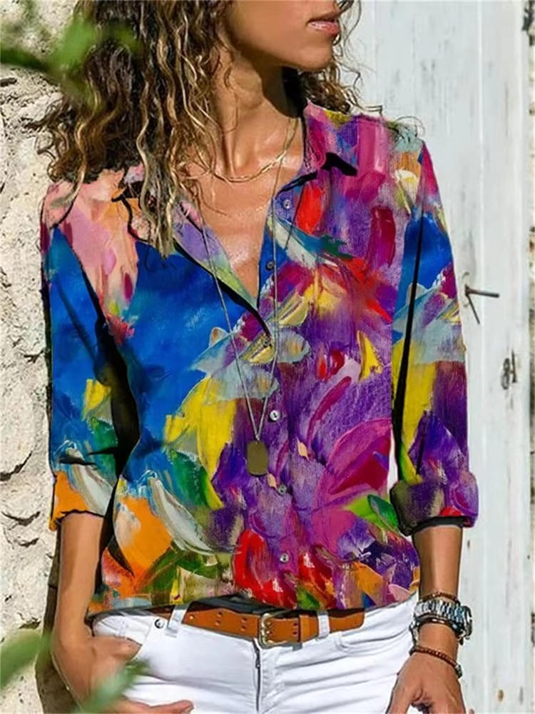 Women's Long Sleeve Geometric Print Shirt