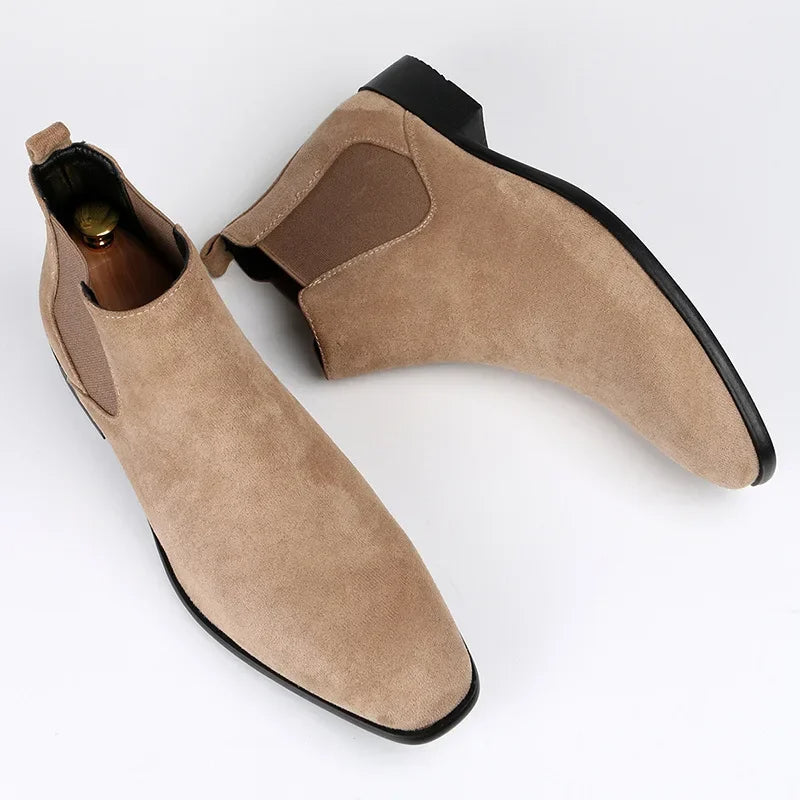 Men's Chelsea Boots Pointed Toe Slip-On Leather Black - Vonnera