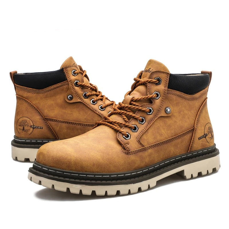Men's Ankle Boots Durable Leather Waterproof Brown