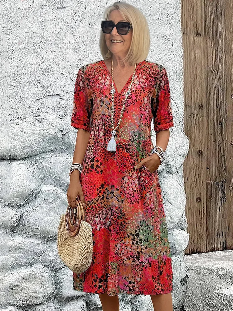 Women's Short Sleeve Multicolor Dress - Vonnera