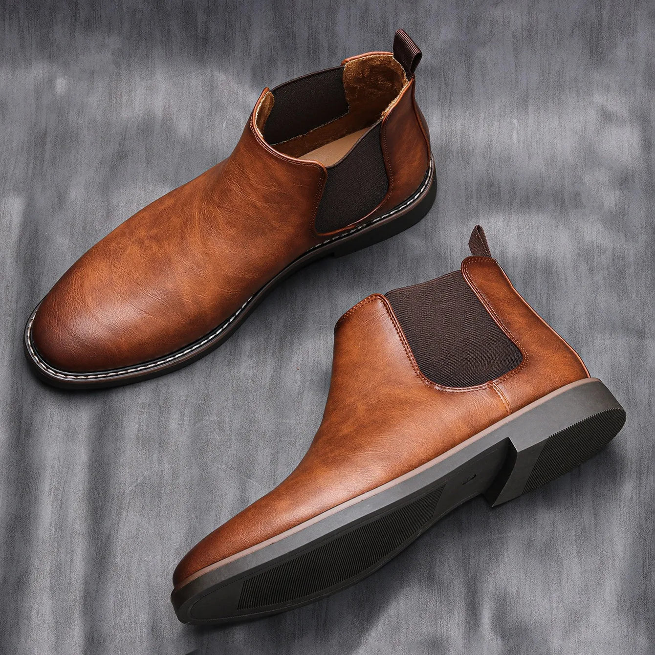 Men's Leather Chelsea Boots Durable Brown