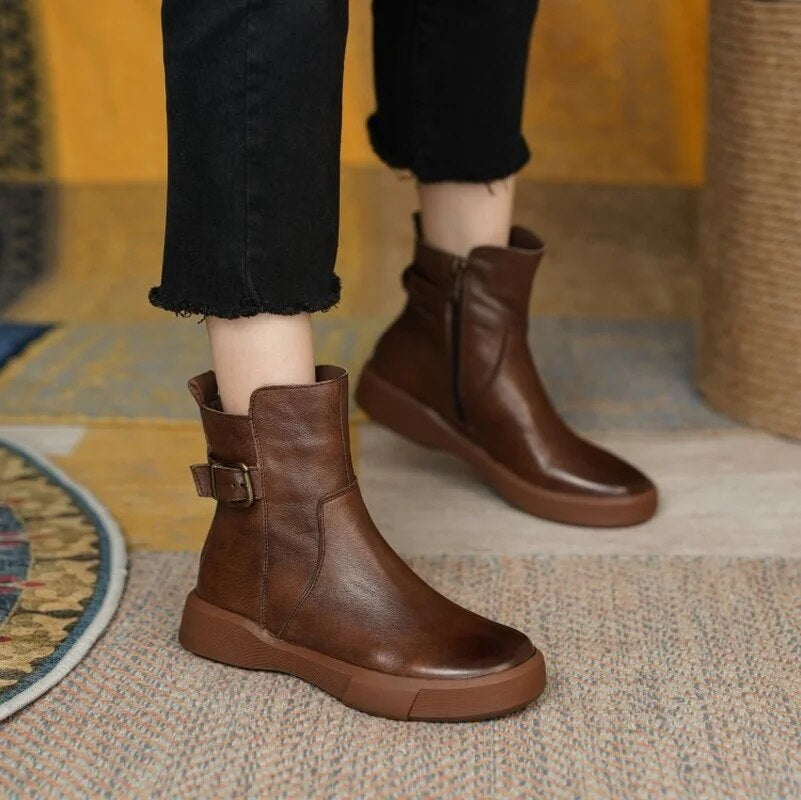 Women's Mid-Ankle Boots Flat Sole Comfortable Black