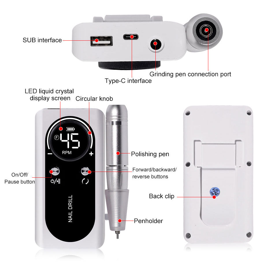 Rechargeable Electric Nail Drill 45000RPM