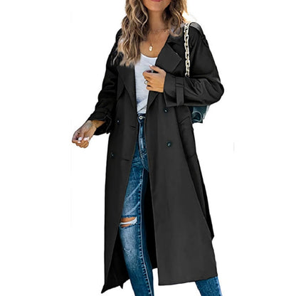 Women's Double-Breasted Trench Coat Belted Cuffs - Vonnera