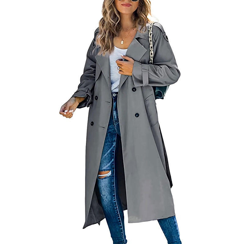 Women's Long Trench Coat Waterproof Autumn Beige