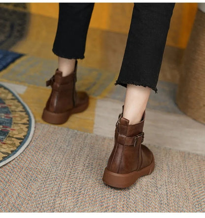 Women's Mid-Ankle Boots Flat Sole Comfortable Black