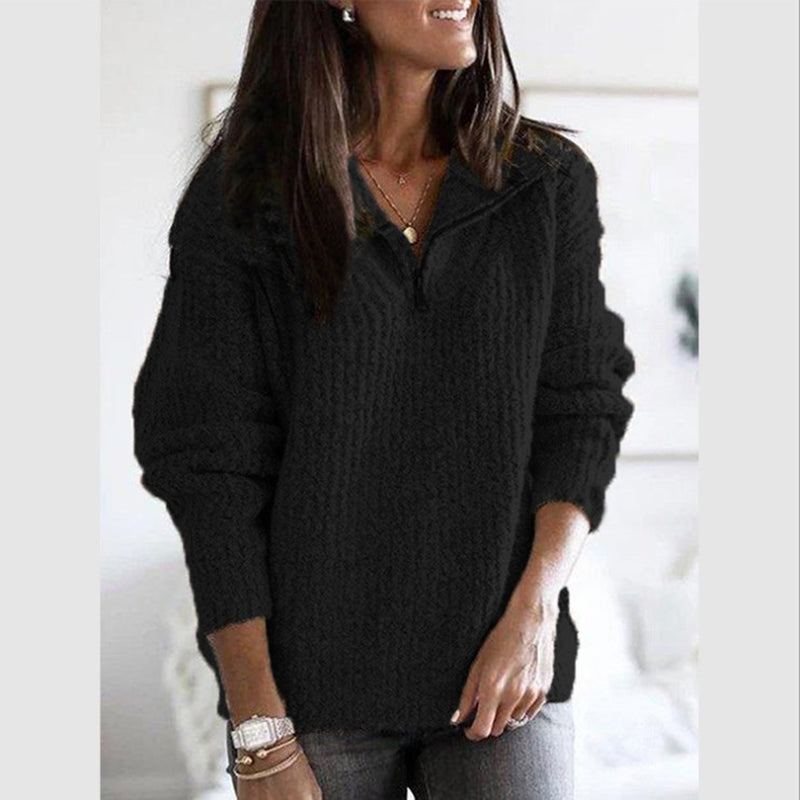Women's Relaxed Fit Sweater Textured Knit Stand Collar Beige