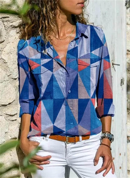 Women's Long Sleeve Geometric Print Shirt
