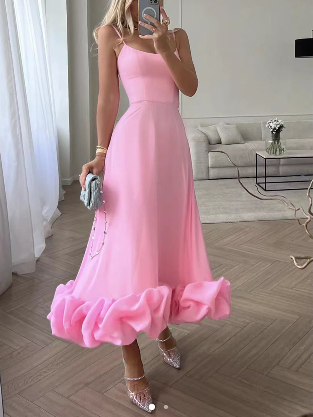 Women's Ruffle Midi Evening Dress - Vonnera
