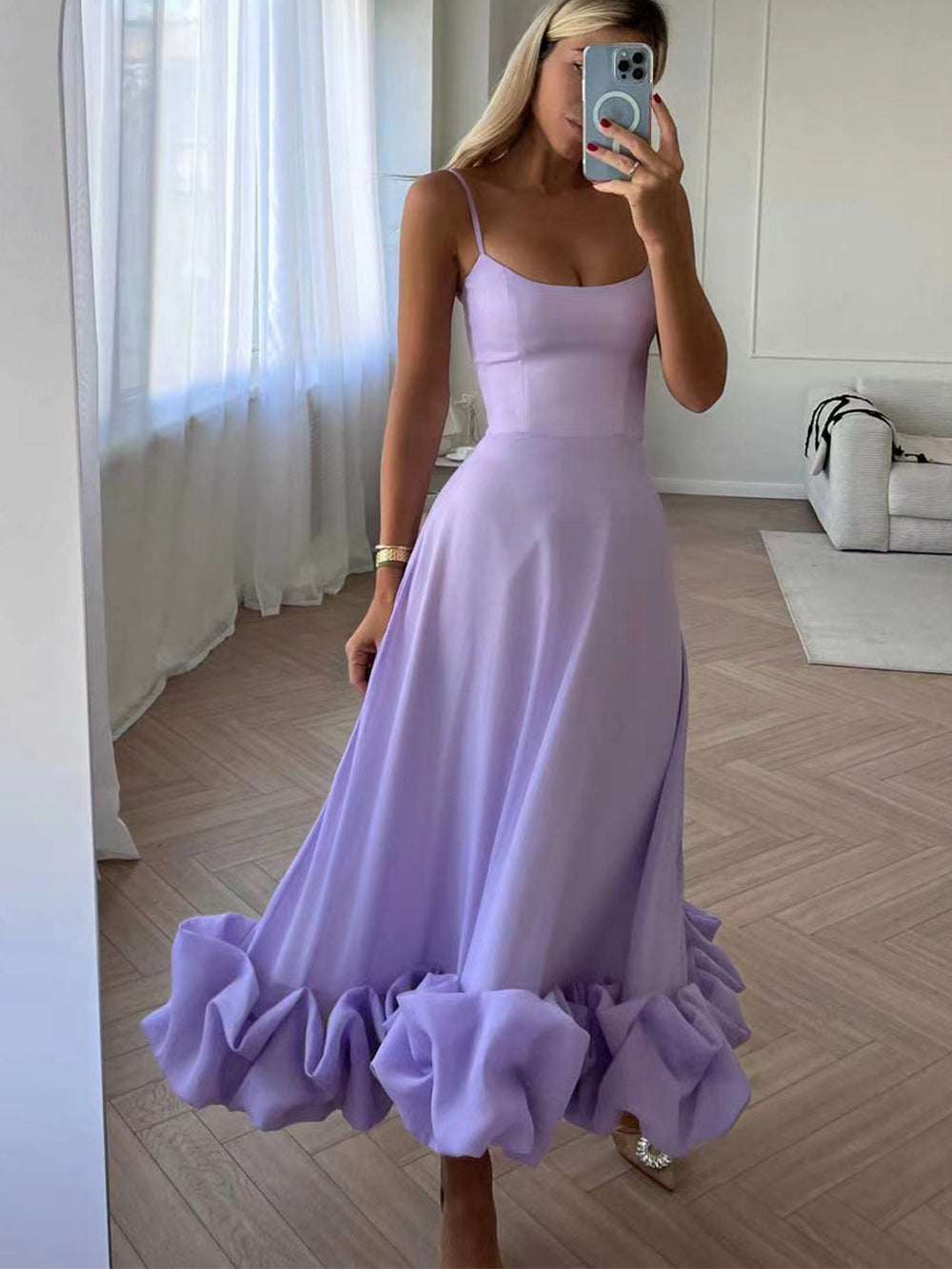 Women's Ruffle Midi Evening Dress