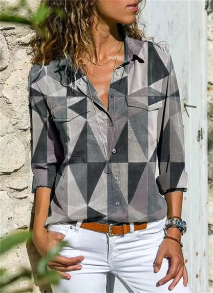 Women's Long Sleeve Geometric Print Shirt