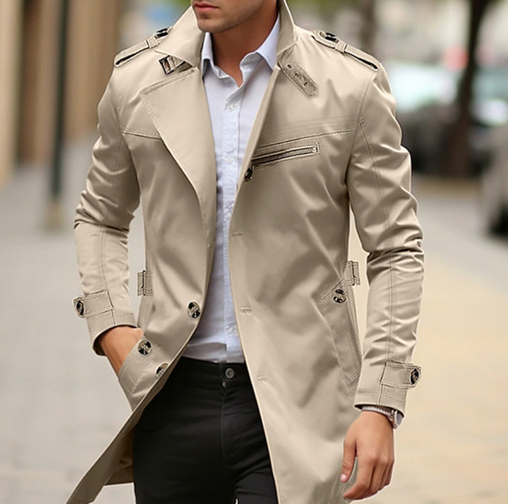 Men's Double-Breasted Long Coat - Vonnera
