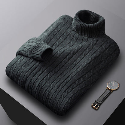 Image of Drake | Men's Turtleneck Cable Knit Sweater